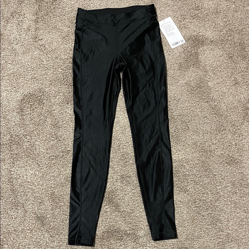 Dark Green High-Waist Satin Shine Tights with Tag
